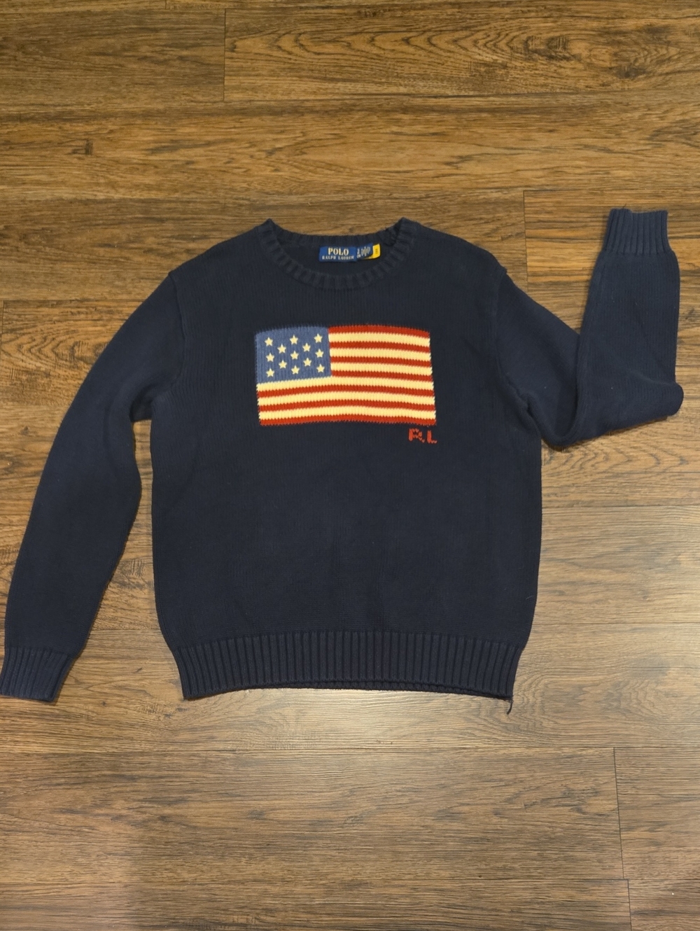 Polo by Ralph Lauren Navy Crewneck Sweater with Flag Motif